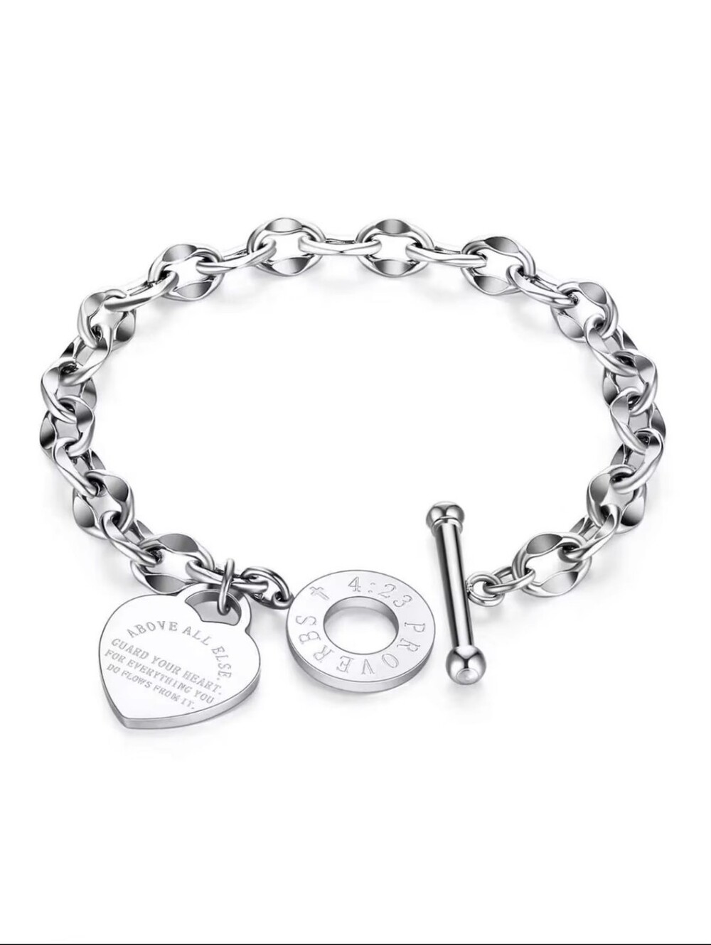 Sterling Silver Heart Toggle Chain Bracelet - Silver